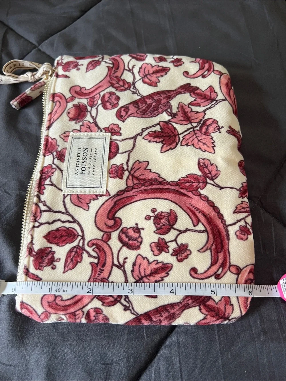 NWOT Sezane velvet Pink Floral pouch